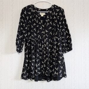 Maeve Blouse Women's Size Extra Small Black White Butterfly Bohemian